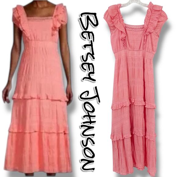 Betsey Johnson Dresses & Skirts - Betsey Johnson Lovely Layers Maxi Dress Pink Tiered Ruffle Cotton Womens Size S